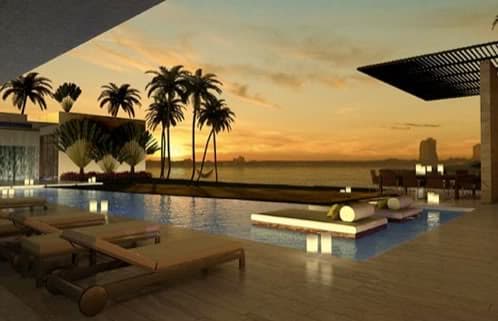 render al atardecer de casa moderna en Miami