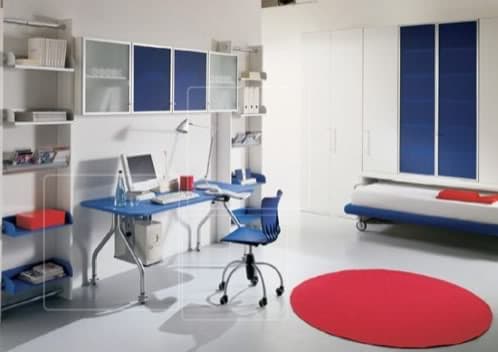 dormitorio con muebles juveniles, en azul