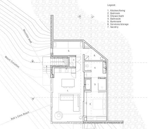 plano-casa-alpina planta del retiro en la montaña enterrado en la ladera