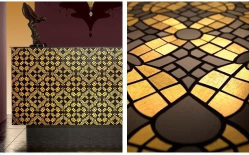 detalles de azulejos con toques dorados