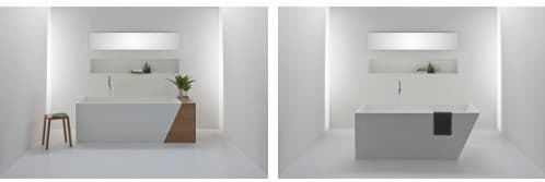 bañera con mueble de madera auxiliar