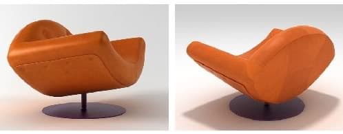 moderno sillón tapizado en cuero sobre base metálica