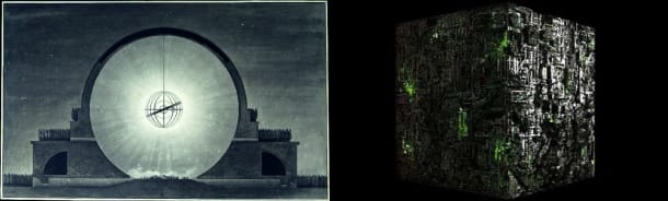 Boullée Cenotafio a Newton y Cubo Borg