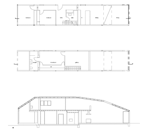 planos y sección casa-adosada-revestida-zinc