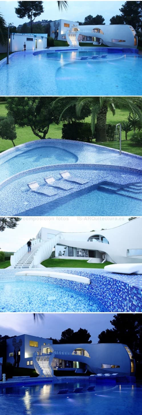 piscina de lujo color azul