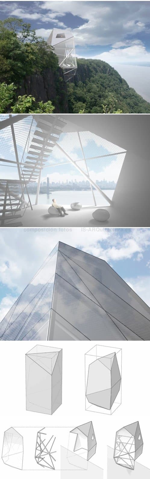 polyhedra-moderna casa-sobre un acantilado del rio Hudson