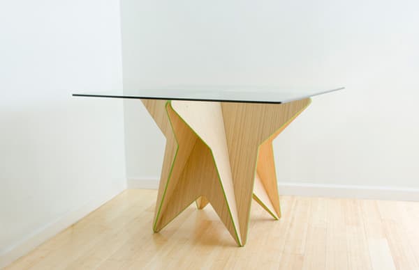 mesa STAR de madera y cristal
