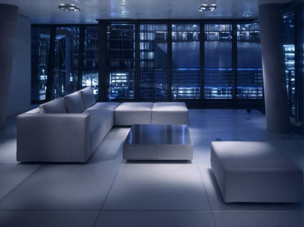 Salón en azul de apartamento-minimalista-Berlin Salón en azul de apartamento-minimalista-Berlin