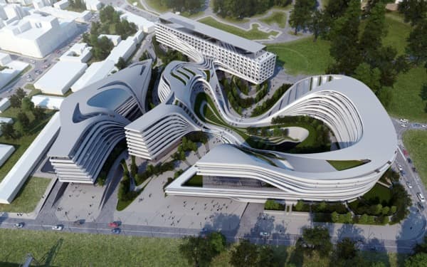 Beko-Masterplan-Belgrado-Zaha_Hadid, render aéreo