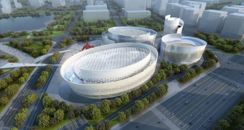 Centro-Cultural-Chengdu, vista aérea, render
