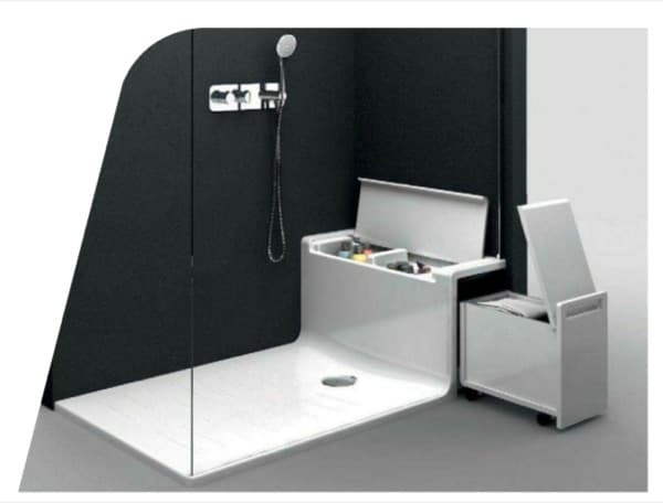 Hide & Seat-plato-ducha-con-asiento de almacenaje, detalle