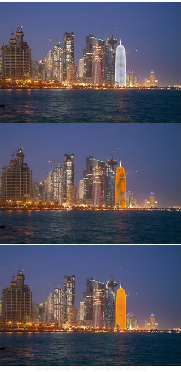 torre-Burj-Doha-iluminada-de-noche