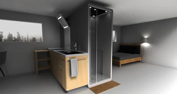 Módulo compacto con cocina y cuarto de baño