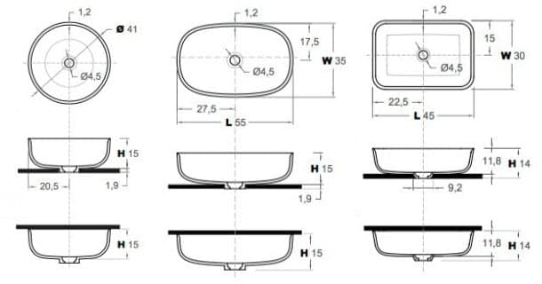 dimensiones lavabos de corian Inbani