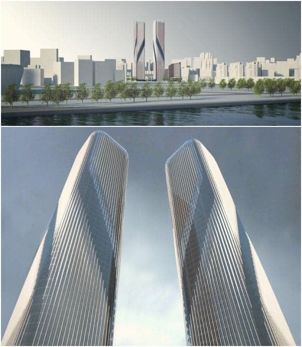 renders torres gemelas puerta Hangzhou