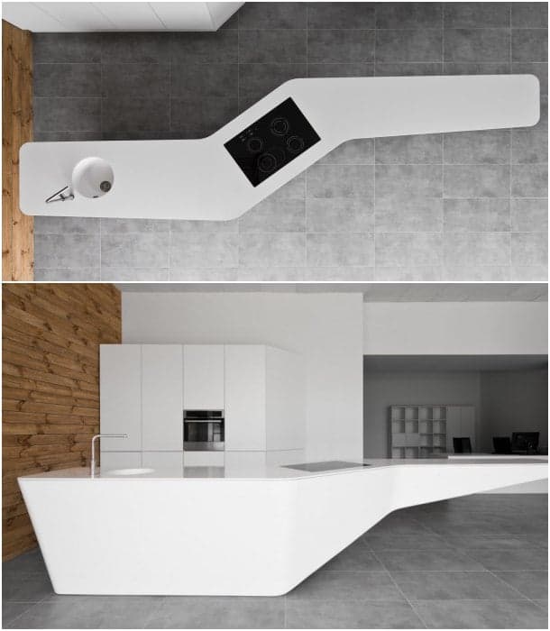Mueble de cocina minimalista con un gran voladizo | WING