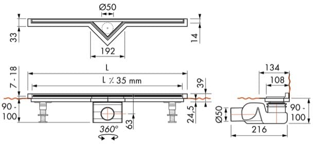 dimensiones Easy Drain S-Line canaleta invisible