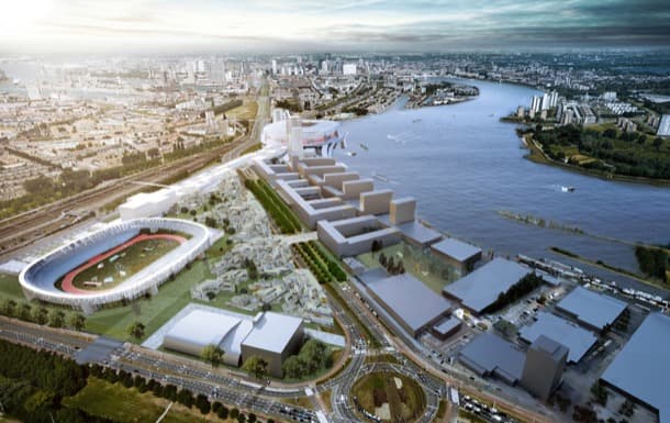 render aéreo plan Feyenoord City Rotterdam OMA