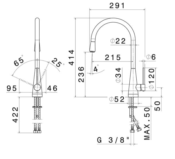 dimensiones grifo cocina YCON